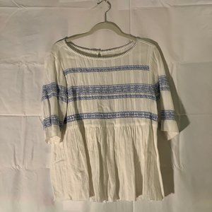 Caslon | Blue & White Embroidered Blouse
